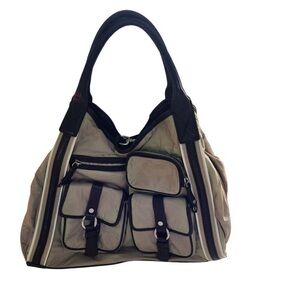 Cole Haan Olive Nylon Black Leather Large Tote Bag